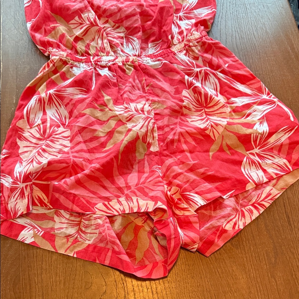 Roxy Red Tropical Floral Spaghetti-Strap One-Piece Romper - Picture 3 of 9